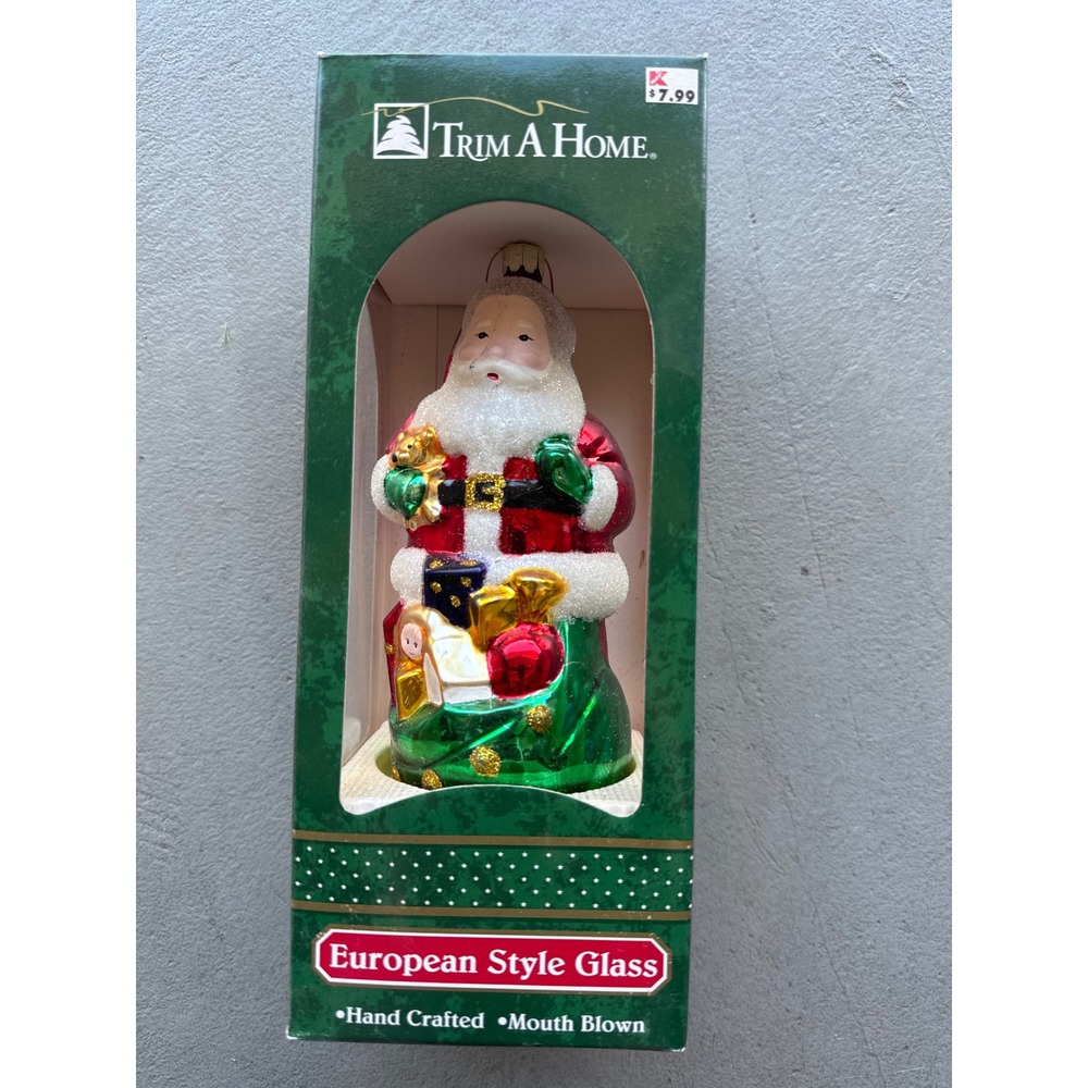 Trim A Home European Style Glass Santa Ornament Hand Crafted Mouth Blown NIB